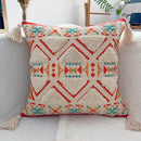 Geometric bohemian pillow case mustard yellow tassels living room by Decorbites