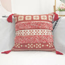 Geometric bohemian pillow case mustard yellow tassels living room by Decorbites