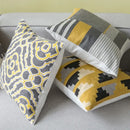 Geometric canvas cotton cushion cover yellow & grey living room pillow by Decorbites