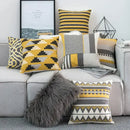 Geometric canvas cotton cushion cover yellow & grey living room pillow by Decorbites