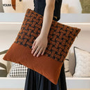 GobekUsa Caramel Color Velvet Sofa Pillowcase with Geometric Panelled Cushion Cover
