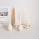 Geometric ceramic candle holder set – living room cream decor by Decorbites