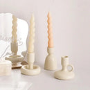 Geometric ceramic candle holder set – living room cream decor by Decorbites