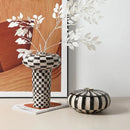 GobekUsa Geometric Check Ceramic Vase for Home Decor and Floral Arrangements