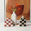 GobekUsa Geometric Check Ceramic Vase for Stylish Flower Arrangements