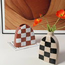 GobekUsa Geometric Check Ceramic Vase for Stylish Flower Arrangements