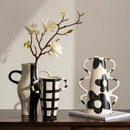 GobekUsa Geometric Check Pattern Ceramic Vase with Handle for Home Decoration