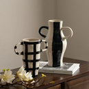 GobekUsa Geometric Check Pattern Ceramic Vase with Handle for Home Decoration