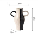 GobekUsa Geometric Check Pattern Ceramic Vase with Handle for Home Decoration