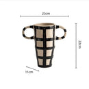 GobekUsa Geometric Check Pattern Ceramic Vase with Handle for Home Decoration