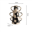 GobekUsa Geometric Check Pattern Ceramic Vase with Handle for Home Decoration