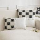 Geometric checker cushion cover cream living room tassel decor by Decorbites