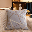 Geometric chenille cushion cover teal gray & pink living room decor by Decorbites