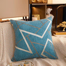 Geometric chenille cushion cover teal gray & pink living room decor by Decorbites