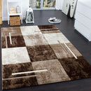 Geometric Designer Rug with Contour Cut - Brown Cream