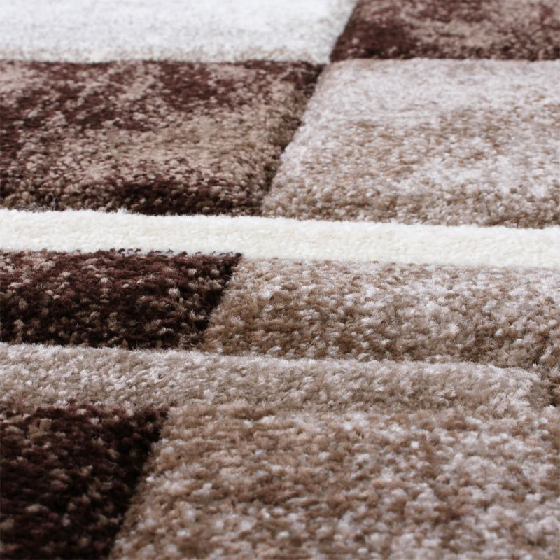 Geometric Designer Rug with Contour Cut - Brown Cream