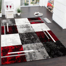 Geometric Designer Rug with Contour Cut - Gey Red