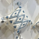 Geometric diamond tufted embroidery blue & white pillow – living room by Decorbites