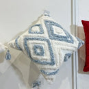 Geometric diamond tufted embroidery blue & white pillow – living room by Decorbites