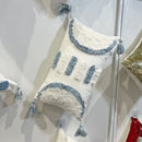 Geometric diamond tufted embroidery blue & white pillow – living room by Decorbites