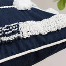 Geometric embroidered cushion cover with tufted tassels bedroom decor by Decorbites