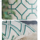Geometric embroidery cushion cover yellow & teal living room decor by Decorbites