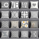 Geometric floral print gray & white pillow case living room decor by Decorbites