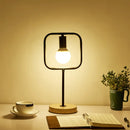 GobekUsa Geometric Frame Metal Table Lamp with Round Wooden Base - Stylish Industrial Bedside Night Light