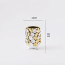 GobekUsa Geometric Gold Leaf Relief Ceramic Vase - Elegant Hand-Appliqued Flower Pot Home Decor