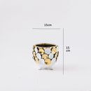GobekUsa Geometric Gold Leaf Relief Ceramic Vase - Elegant Hand-Appliqued Flower Pot Home Decor