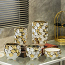 GobekUsa Geometric Gold Leaf Relief Ceramic Vase - Elegant Hand-Appliqued Flower Pot Home Decor
