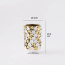 GobekUsa Geometric Gold Leaf Relief Ceramic Vase - Elegant Hand-Appliqued Flower Pot Home Decor