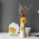 Geometric gold striped white ceramic vase for living room hydroponics by Decorbites