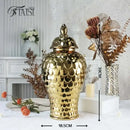 GobekUsa Geometric Golden Porcelain Jar - Home Decor Vase & Storage Tank