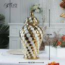 GobekUsa Geometric Golden Porcelain Jar - Home Decor Vase & Storage Tank
