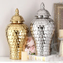 GobekUsa Geometric Golden Porcelain Jar - Home Decor Vase & Storage Tank