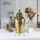GobekUsa Geometric Golden Porcelain Jar - Home Decor Vase & Storage Tank