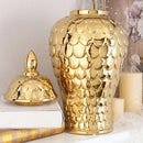 GobekUsa Geometric Golden Porcelain Jar - Home Decor Vase & Storage Tank