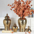 GobekUsa Geometric Golden Porcelain Jar - Home Decor Vase & Storage Tank