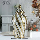 GobekUsa Geometric Golden Porcelain Jar - Home Decor Vase & Storage Tank