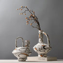 GobekUsa Geometric Graffiti Ceramic Vase with Handles for Home Decor and Floral Arrangements.