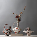 GobekUsa Geometric Graffiti Ceramic Vase with Handles for Home Decor and Floral Arrangements.