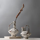 GobekUsa Geometric Graffiti Ceramic Vase with Handles for Home Decor and Floral Arrangements.