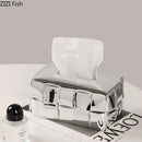 GobekUsa Geometric Grain Silver Check Tissue Box Holder & Desktop Organizer