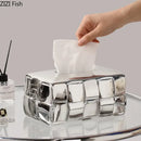 GobekUsa Geometric Grain Silver Check Tissue Box Holder & Desktop Organizer