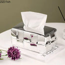 GobekUsa Geometric Grain Silver Check Tissue Box Holder & Desktop Organizer
