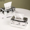GobekUsa Geometric Grain Silver Check Tissue Box Holder & Desktop Organizer