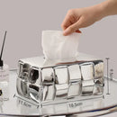 GobekUsa Geometric Grain Silver Check Tissue Box Holder & Desktop Organizer
