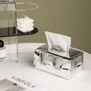GobekUsa Geometric Grain Silver Check Tissue Box Holder & Desktop Organizer