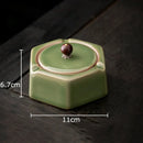Geometric green ceramic ashtray with lid – office desk decor by Decorbites